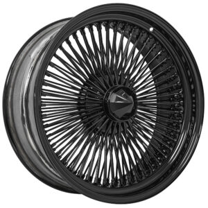 22×9” all black alloy wire wheels + 255/30r22 custom red stripe tires – bolt on floating cap | premium black powder coat | set of 4