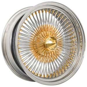 22x8 LA Wire Wheels Standard Gold Chrome 150-Spoke Straight Lace American Gold Plating Chrome Rims