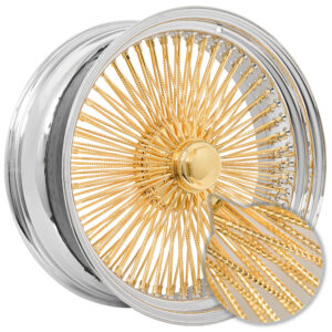 22x8 LA wire wheels diamond cut 150 spoke chrome gold center