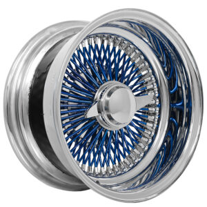 13x7 LA wire wheels reverse 100 spoke straight lace chrome blue spoke