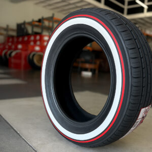 225/60R16 Red Stripe Whitewall Tire – Custom Handmade in USA | Single