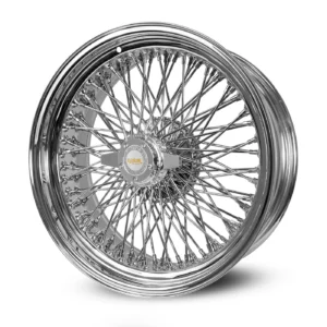 22×8” staggered chrome wire wheels – 96 spoke quad cross lace + 265/35r22 original vogue gold stripe tires | set of 4