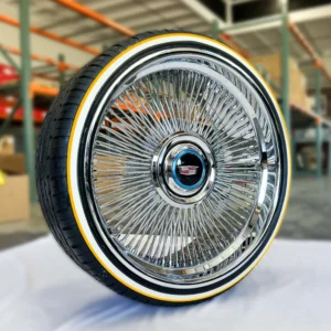 22×9” Forged Direct Bolt Wire Wheels + 255/30R22 Whitewall & Gold Stripe Tires – Set of 4