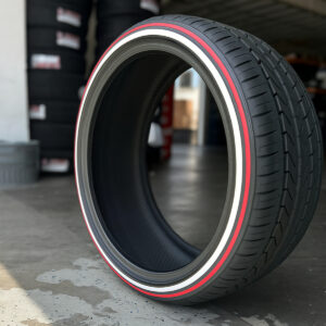 245/35R20 Red Stripe Whitewall Tire – Custom Handmade in USA | Single (Low Profile)