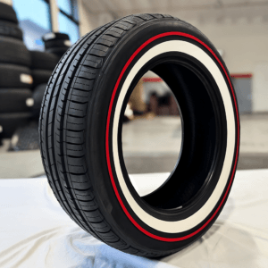 265/60R18 Whitewall + Red Stripe Tire – True White Rubber | Single Custom Handmade Tire