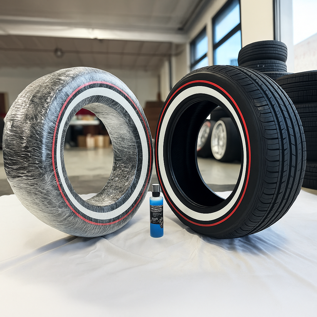 265-60-18-whitewall-red-stripe-tires-wrapped 265/60R18 Whitewall + Red Stripe Tire True White Rubber Single Custom Handmade Tire - Image 3
