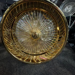 all gold 24 inch wire wheels 24×9, 24×10 staggered bolt on spoke wheels – set of 4