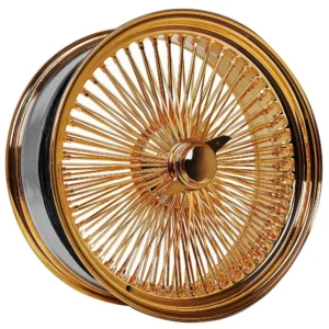 22×8″ all gold wire wheels – 150 spoke standard + 255/30r22 custom whitewall tires (set of 4)