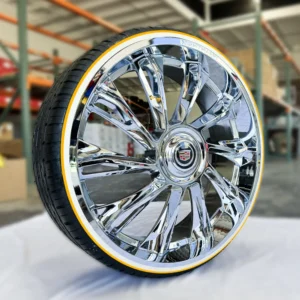 26" nighthawk chrome wheels 6 lug + 275/25r26 whitewall & gold stripe tires