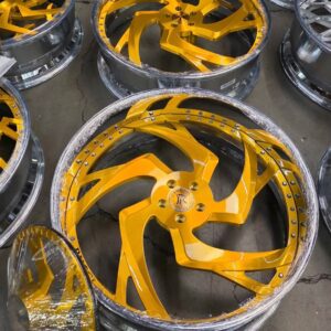 28 inch Rucci Mundo brushed gold center chrome lip wheels set of 4 staggered
