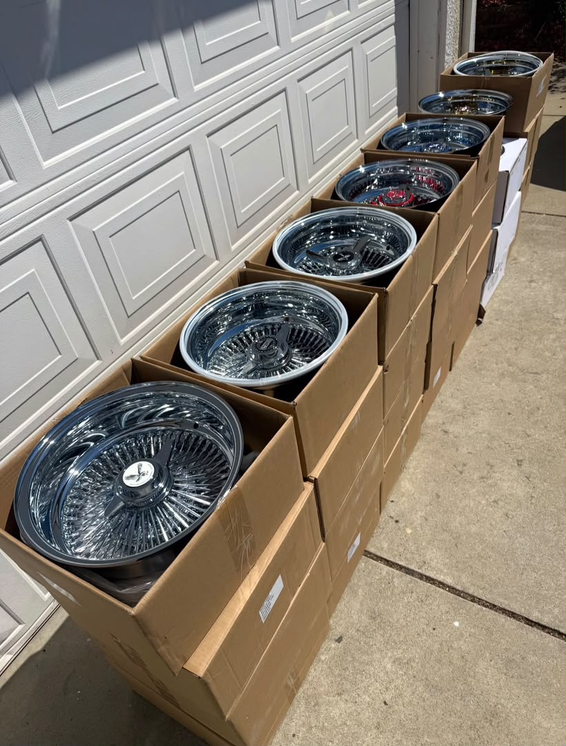 13x7 chrome wire wheels 72 spoke reverse cross lace with 155/80R13 whitewall tires set of 4 13x7 chrome wire wheels 72 spoke reverse cross lace with 155/80R13 whitewall tires set of 4