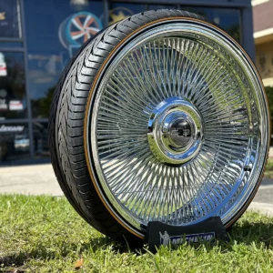 28 inch chrome forged wire wheels staggered donk set 28x9 28x10 6 inch lip rear floating cap show car