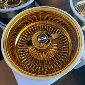 14x7 gold center wire wheels chrome lip whitewall tires set of 4