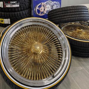 24 inch Luxor gold spoke wheels 255/30R24 Vogue stripe tires clean set of 4