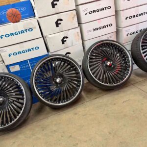 "30 inch Forgiato wheels black and chrome big caps TPMS sensors 6x139.7 Cadillac Escalade"