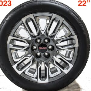 22 inch factory OEM takeoff wheel grey machined with chrome insert and TPMS sensor