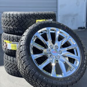 22 inch chrome wheel with 285/45R22 Atlander all terrain tire mounted and balanced