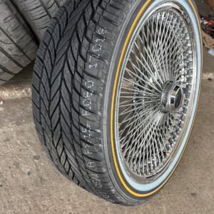new 22x8 chrome 150 spoke wire wheels with Vogue 265/35R22 tires complete set 5 lug universal $1800